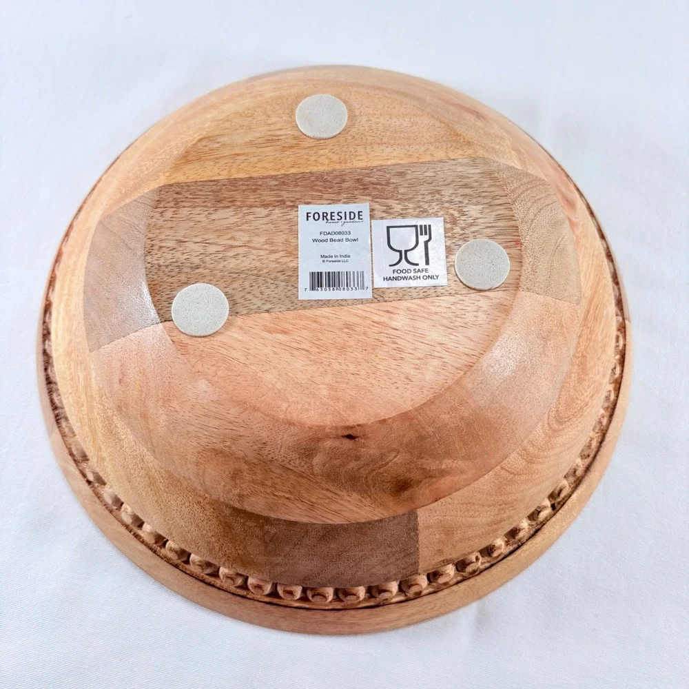 Foreside Wood Bead Bowl 10 Inch Brown Mango‎ Wood Beaded Trim FDAD08033